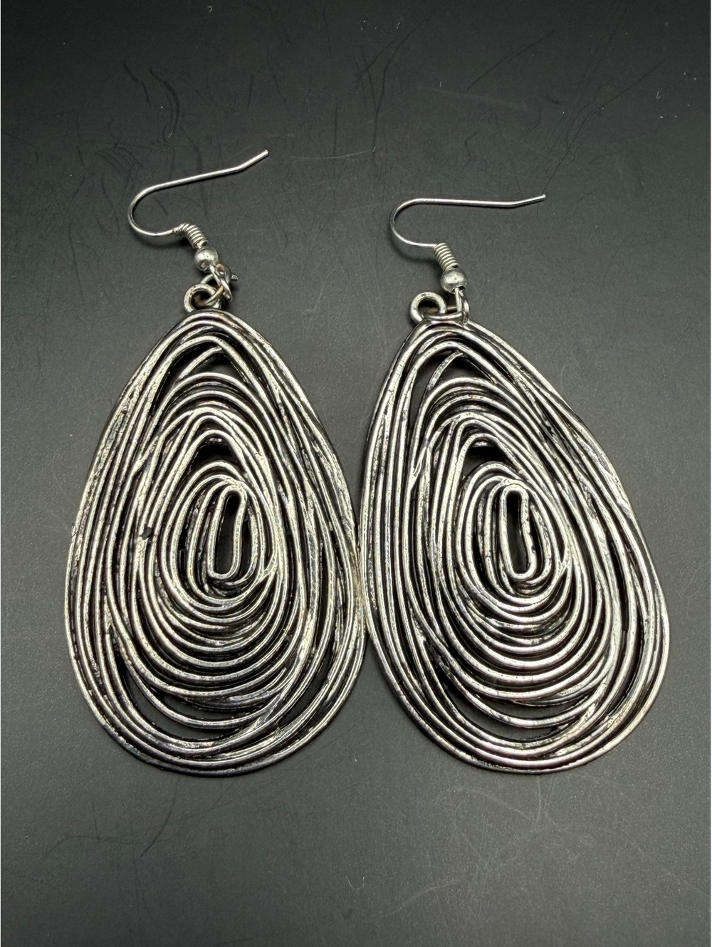 Silver Tone Teardrop Wire Earrings